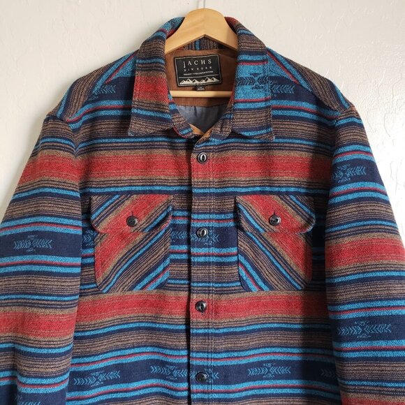 Jachs New York Southwestern Button Up Shacket Blue Striped Multi Men's M Western - Picture 3 of 12
